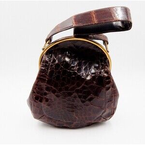 Deitsch Alligator Dome Purse Handbag Hinge Clasp Coin Purse Mirror Leather